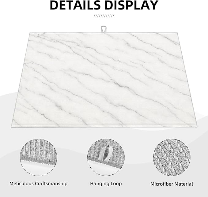 Marble White Dish Drying Mats for Kitchen Counter, Large 18"x24" Dish Mats for Drying Dishes, Microfiber Absorbent Dish Drying Pad Rack Mat Kitchen Decor Reusable Washable