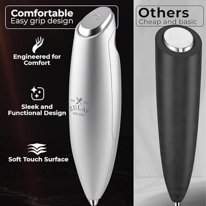 Zulay Kitchen Patented Tornado Triple Whisk Milk Frother with 4 Duracell Batteries – Handheld Foam Maker for Coffee, Lattes, Matcha & Hot Chocolate – Rich, Creamy Froth in Seconds - Bright Silver - Image 4