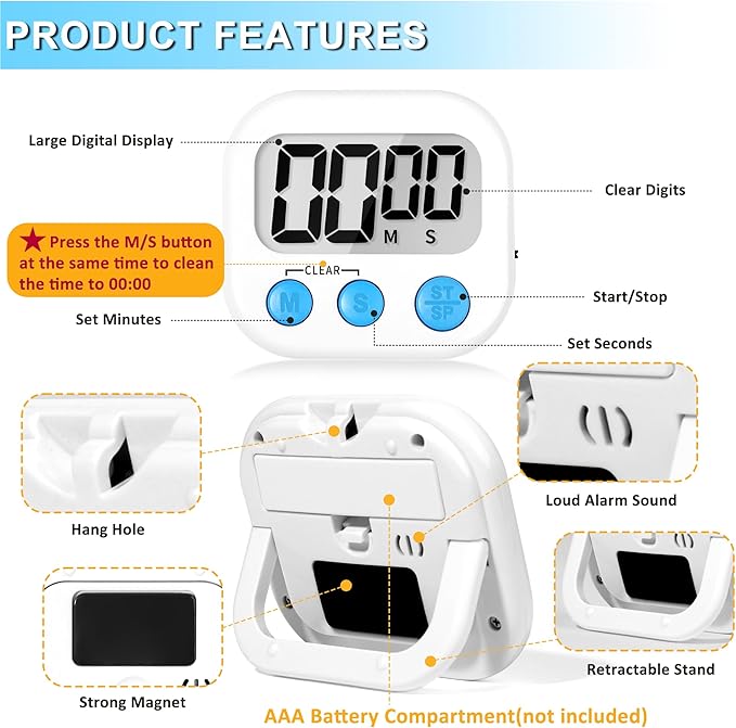 ZILLEEN Classroom Timer for Kids Teachers 4 Pack Digital Timers, White - Image 7