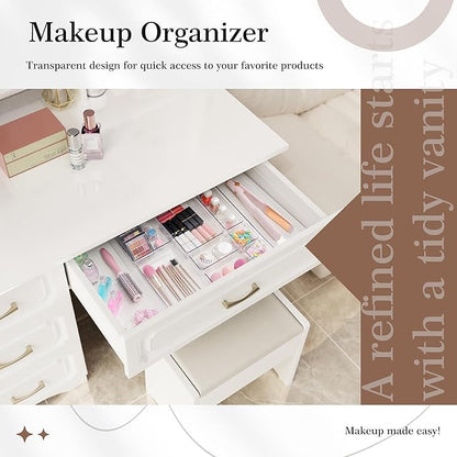 Criusia 11 PCS Clear Plastic Drawer Organizer Set - 5 Large Size Versatile Kitchen and Bathroom Organizer Trays, Non-Slip Storage Bins for Makeup, Utensils, Tool and Office Desk - Image 5