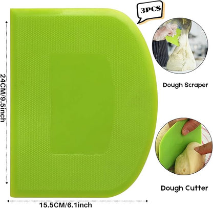 SURDOCA Dough Scraper Bench Scraper - 3P 9.5x6.1" Plastic Flexible Bowl Scraper, Sharp Edge & Angles Cake Scraper. Non-Slip Bakeware Decorating Tools Sculpting & Modeling Tools - Pink+Yellow+Pink - Image 2