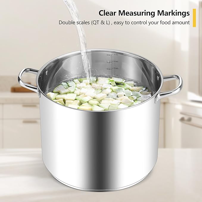 Homikit 16 Quart Stainless Steel Stock Pot, Large Sauce Soup Pot with Lid & Handles, Heavy Duty Cookware for Canning Steaming Simmering, Induction Stockpot Compatible All Cooktops, Dishwasher Safe - Image 3
