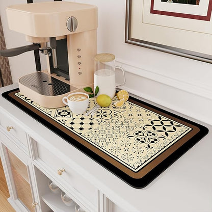 AMOAMI Coffee Mat Hide Stain Rubber Backed Absorbent Dish Drying Mat for Kitchen Counter - Fits Under Coffee Maker or Machine - Khaki 17x31.5 by AMOAMI