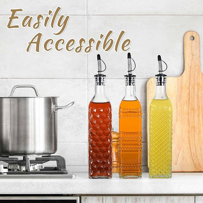 3-Pack Glass Oil Dispensers 500ML/17OZ, Oil and Vinegar Bottles Set with Stainless Steel Pourers, Brush, Funnel, Seal Caps (Square) - Image 6