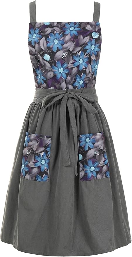 Pinknoke Vintage Pinafore Apron Dress for Women with Pockets Cute Floral Chef Aprons for Kitchen Cooking Baking Gardening by Pinknoke