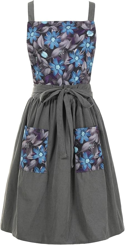 Pinknoke Vintage Pinafore Apron Dress for Women with Pockets Cute Floral Chef Aprons for Kitchen Cooking Baking Gardening by Pinknoke