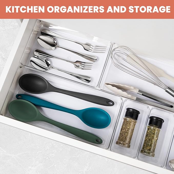 Large Clear Plastic Drawer Organizer 28 Pack - 5 Sizes (XL to small) Acrylic Drawer Organizer Trays for Kitchen Utensils, Gadgets, Bathroom, Vanity and Makeup, Office - Everything Can Be Organized! - Image 4