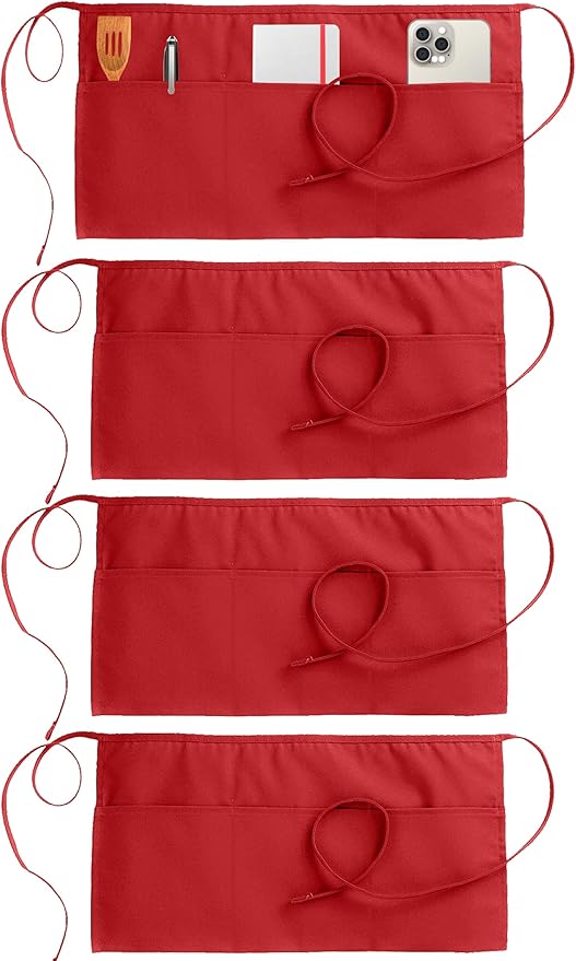 Utopia Wear 4 Pack Server Aprons with 3 Pockets, Waiter and Waitress Waist Aprons for Women with Pockets, Men Short Aprons by UTOPIAWEAR