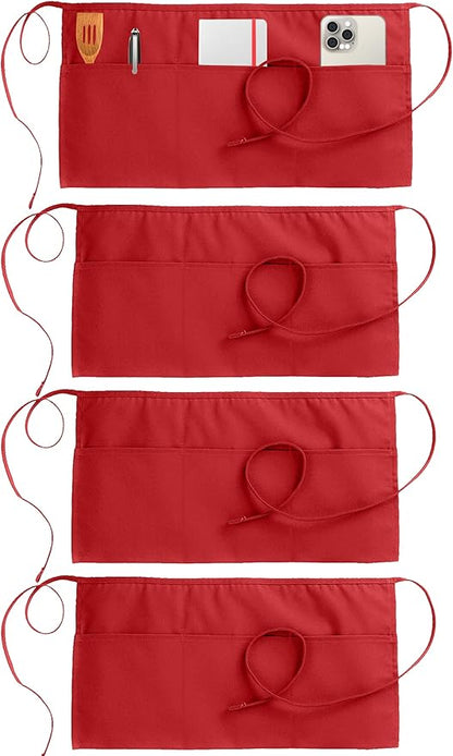 Utopia Wear 4 Pack Server Aprons with 3 Pockets, Waiter and Waitress Waist Aprons for Women with Pockets, Men Short Aprons by UTOPIAWEAR