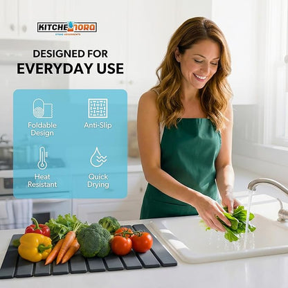 Stone Drying Mat for Kitchen Counter - Super Absorbent, 30sec Fast-Drying Diatomite Dish Mat, Collapsible for Kitchen.
