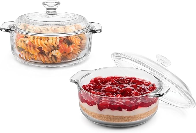 Libbey Baker's Basics 2 Piece Glass Dishes with Lids - Elegant Casserole Dishes for Oven with Lids - Versatile Baking Dish to Store Leftovers & More by Libbey
