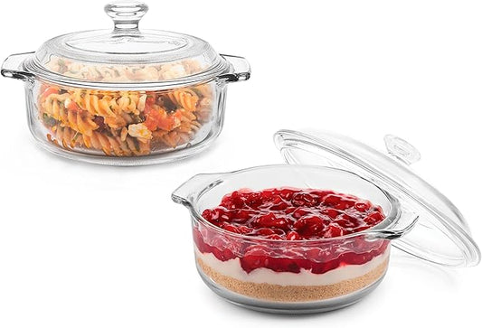 Libbey Baker's Basics 2 Piece Glass Dishes with Lids - Elegant Casserole Dishes for Oven with Lids - Versatile Baking Dish to Store Leftovers & More by Libbey