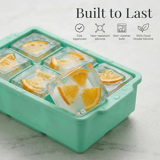 KitchFort Large Silicone Ice Cube Tray (3-Pack), Easy Release 2" Big Ice Cubes - Cocktail, Whiskey Ice Cubes Mold - Ice Trays for Freezer with Lid - Stackable Silicone Ice Tray - Green - Image 2