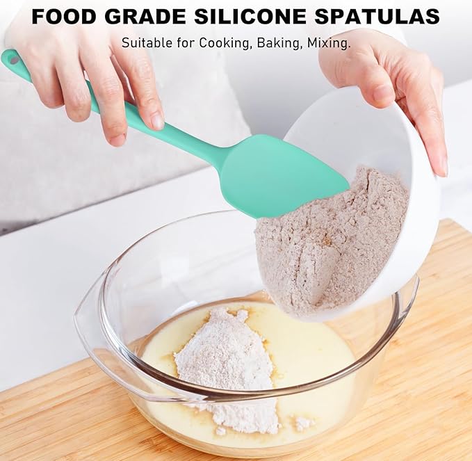 NileHome Silicone Spatula Set, 6 Pcs Food Grade Kitchen Utensils with Silicone Brush Heat Resistant Dishwasher Safe BPA-Free Rubber Spatula for Scraping, Baking, Cooking, Mixing, Turquoise - Image 6