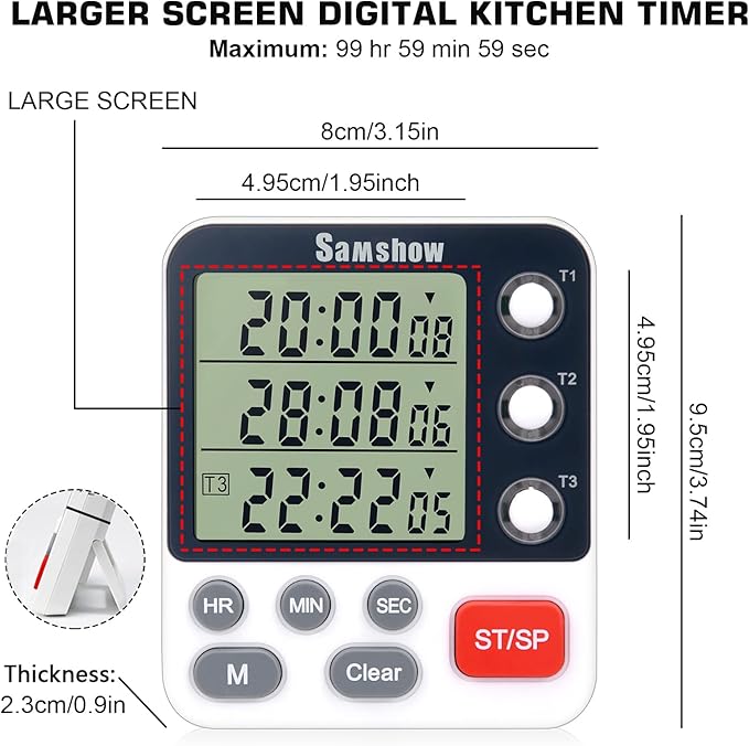 Digital Dual Kitchen Timmers 3 Channels Count UP/Down Timer Cooking Timers Large Display Triple Timmer Magnetic Stopwatch Timer-timers for Classroom Kid Adjustable Volume Loud Alarm(Battery Included) - Image 6