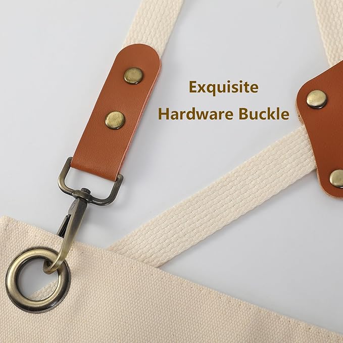 AFUN Chef Aprons for Women Men with Oversized Pockets, 12-Ounce Cotton Canvas Cross Back Water Repellent Apron (Cream) - Image 7
