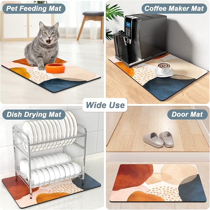 Rnivvi Coffee Mat, 16" x 24" Cute Boho Theme Coffee Bar Mats for Espresso Machine Station Accessories and Organizer, Hide Stain Rubber Backed Absorbent Dish Drying Pad for Kitchen Counter, Stones - Image 7