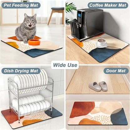 Rnivvi Coffee Mat, 16" x 24" Cute Boho Theme Coffee Bar Mats for Espresso Machine Station Accessories and Organizer, Hide Stain Rubber Backed Absorbent Dish Drying Pad for Kitchen Counter, Stones - Image 7