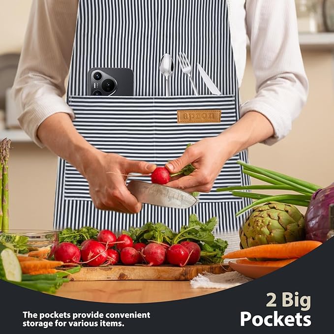 VALOME 2 Pack Kitchen Aprons, Apron for Cooking with 2 Pockets, Unisex Adjustable Neck Strap Chef Aprons for Men Women - Image 4