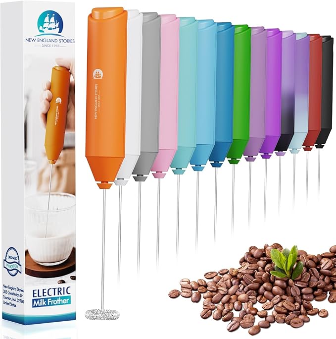 Powerful Milk Frother Handheld Foam Maker, Mini Whisk Drink Mixer for Coffee, Cappuccino, Latte, Matcha, Hot Chocolate, No Stand, Coral by NewEnglandStories