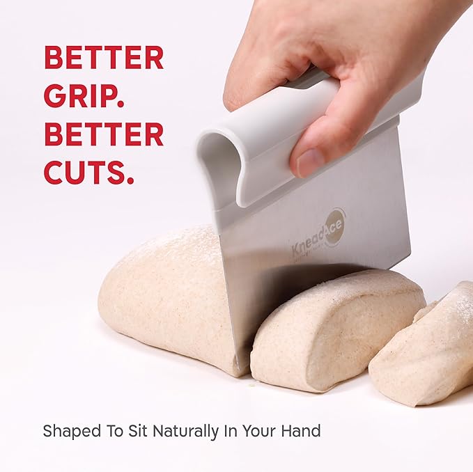 KneadAce Dough Scraper & Baker’s Brush Set. Stainless Steel Bench Scraper & Flour Cleaning Brush. Kitchen Tool for Pastry, Sourdough and Baking Prep Bread Dough Cutter, Gift For Bakers (White/Red) - Image 3