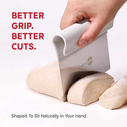 KneadAce Dough Scraper & Baker’s Brush Set. Stainless Steel Bench Scraper & Flour Cleaning Brush. Kitchen Tool for Pastry, Sourdough and Baking Prep Bread Dough Cutter, Gift For Bakers (White/Red) - Image 3