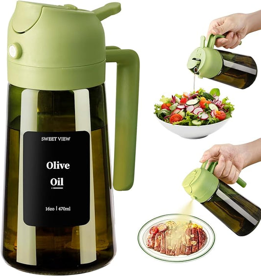 SWEET VIEW Olive Oil Dispenser and Oil Sprayer – 16oz/470ml Glass Light-Proof Oil Pourer for Kitchen, Air Fryer, Cooking, Salad, and BBQ by SWEETVIEW
