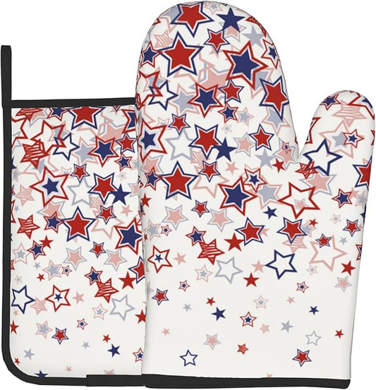 Stars Oven Mitts - Patriotic Kitchen Mitts Pot Holders Red White and Blue Hot Mitts 4th of July Hot Pads Sets of 2 for Cooking Baking Grilling by DZGlobal
