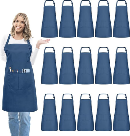 15 Pcs Adult Aprons Bulk with Pockets Adjustable Bib Chef Apron for Women Men Painting Cooking Crafting (S/L) by IMERAGO
