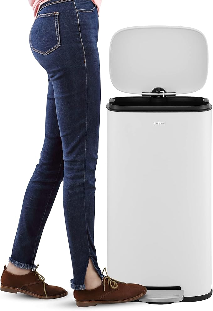 happimess HPM1011C Curtis 8-Gallon Step-Open Trash Can with Soft-Close Lid, Modern, Minimalistic, Fingerprint Proof for Home, Kitchen, Laundry Room, Office, Bedroom, Bathroom, White - Image 6