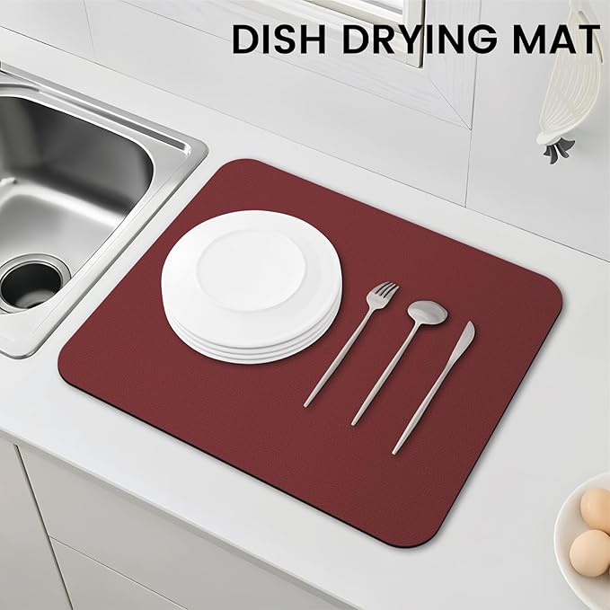 WISELIFE Dish Drying Mat Super Absorbent Drying Mat Large Dish Drying Mats for Kitchen Counter Easy Clean Dish Mat Kitchen Drying Mat15"x 18" Classic Red - Image 6