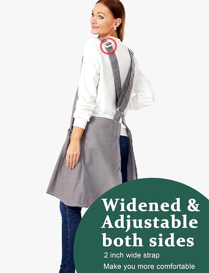 Cozy Adjustable Cross Back Aprons for Women with Pockets Cotton Linen Cooking Kitchen Baking