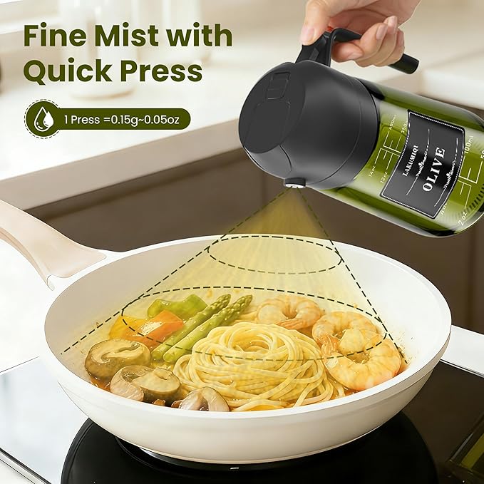 LAKUMIQI 2 in 1 Oil Sprayer for Cooking, 16oz Olive Oil Dispenser Bottle for Kitchen, Food Grade Light-Blocking Glass Spray Bottle for Salad, Air Fryer, BBQ - Image 7