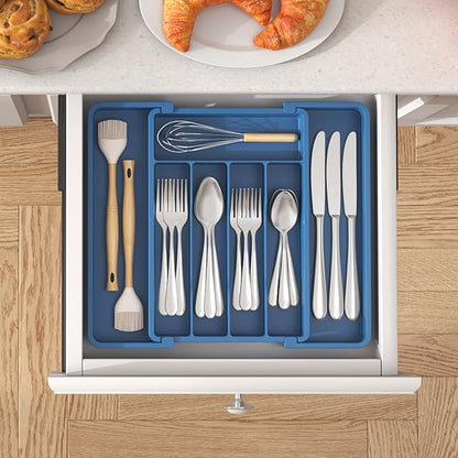 Lifewit Silverware Drawer Organizer, Expandable Utensil Tray for Kitchen, BPA Free Flatware and Cutlery Holder, Adjustable Plastic Storage for Spoons Forks Knives, 8.5"-14.1" x 12.1", Dark Blue - Image 8