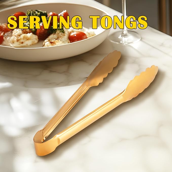 4 Pack Gold Serving Tongs,Metal Serving tongs,for buffet,party,9 Inch,Gold Utensills,(tongs for serving food)