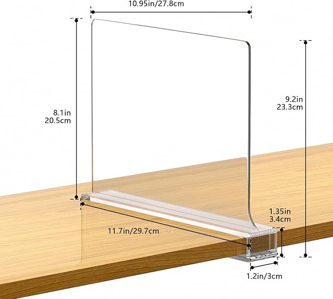 6 PCS Shelf Dividers for Closet Organization Acrylic Clear Closet Shelf Divider for Wooden Shelving Suitable for Wooden or Vertical Shelves Or Bedroom, Kitchen and Office