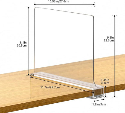 12 PCS Shelf Dividers for Closet Organization Acrylic Clear Closet Shelf Divider for Wooden Shelving Suitable for Wooden or Vertical Shelves Or Bedroom, Kitchen and Office