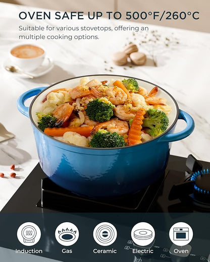 Enameled Cast Iron Dutch Oven - 4.5QT Dutch Oven Pot with Lid & Cotton Potholders - Heavy-Duty Non Stick Casserole Pot for Braising, Stews, Roasting, Baking, Suitable for All Stovetops, Navy Blue - Image 5
