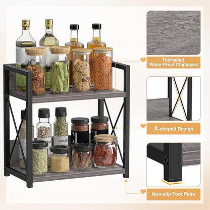 Giikin Countertop Shelf Organizer, 2 Tier Coffee Organizer for Desktop, Grey Counter Shelf Spice Rack for Kitchen (Grey, M) - Image 2