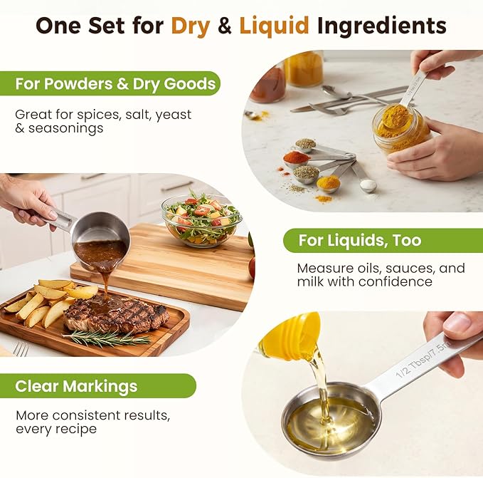 13PCS Measuring Cups and Spoons Set, Premium Heavy Duty Steel Measuring Spoons Cups Set with Metric and US Measurements, Set for Measuring Dry and Liquid Ingredients - Image 3