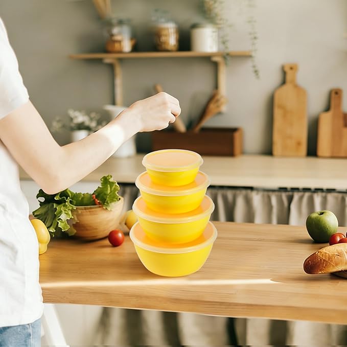 4-Piece Classic Plastic Prep Bowls with Lids, Nesting Plastic Small Mixing Bowl Set for Mixing, Baking, Prepping, Cooking and Serving Food, Microwave and Dishwasher Safe (Yellow) - Image 5
