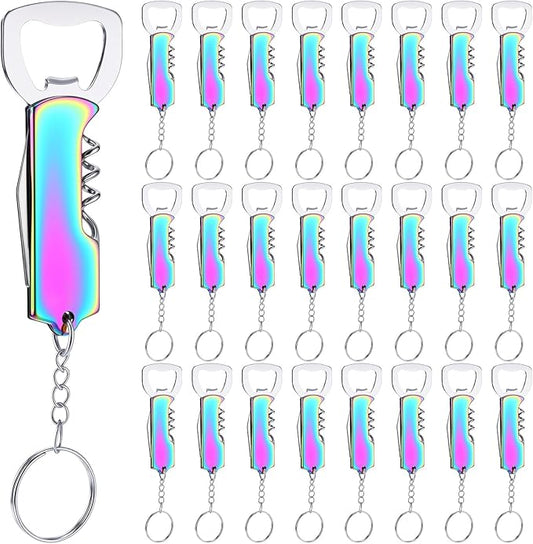 Ziliny 24 Pcs Bottle Opener Keychain Bulk Wine Bottle Beer Opener Keychain 3.27" Stainless Steel Corkscrew Waiter Corkscrew Wine Keyring Gifts for Christmas Bar Party Wedding Home (Titanium Color)