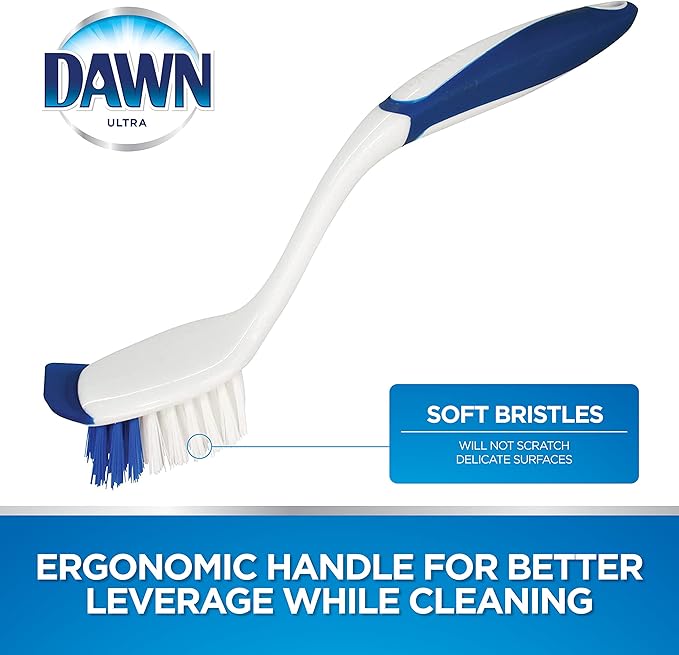 Dawn Dish Brush with Soft Nylon Bristles and Scraper, Blue/White - Image 4