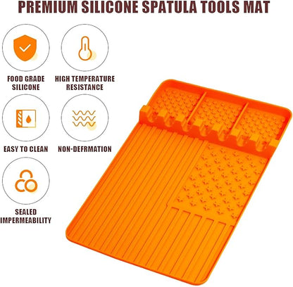 2 PCS Silicone Grill Mat Compatible with Blackstone, BBQ Griddle Tools Mat with Drip Pad, Spatula Mat for Outdoor Kitchen Counter, Gifts for Men (orange-2)