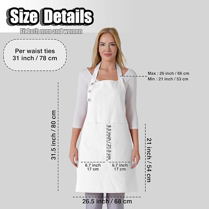 TOSHE Kitchen Apron Waterdrop Resistant Cotton Apron with adjustable Aprons for Women with Pockets 10 Color option Cooking White Apron(White) - Image 5