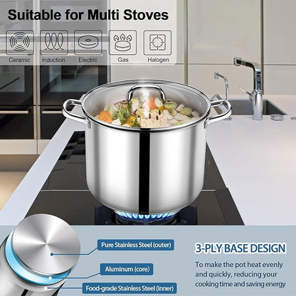 P&P CHEF 16 QT Stock Pot with Lid, Stainless Steel Large Cooking Pot, Soup Canning Stockpot for Stewing Simmering, Tri-ply Bottom for All Stoves, Heavy-Duty &Dishwasher Safe & Food-Grade - Image 5