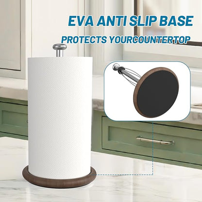 VEHHE Wooden Paper Towel Holder Countertop with Weighted Base, One-Handed Tear Paper Towel Holder Stand with Damping Function and EVA Non-Slip Pad, for Kitchen Bathroom Farmhouse - Image 6