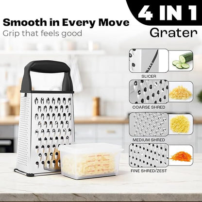 Professional Box Cheese Grater with Container & Handle – Durable Stainless Steel Cheese Shredder for Kitchen, Multi-Sided Food Chopper for Kitchen Use – Black - Image 3
