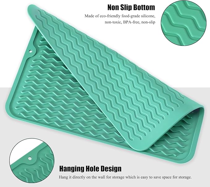 Silicone Dish Drying Mat for Multiple Usage, Easy clean, Eco-friendly, Heat-resistant Dish Drainer Mat for Kitchen Counter,Sink,Refrigerator or Drawer liner (12" x 12", Green) - Image 4