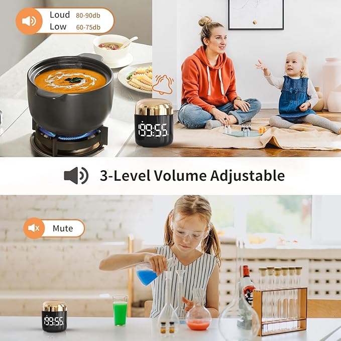 Digital Kitchen Timer,Countdown Countup Timer with Large LED Display Volume Adjustment,Timer for Cooking, Classroom Time for Kids and Teachers. (Gold) - Image 5